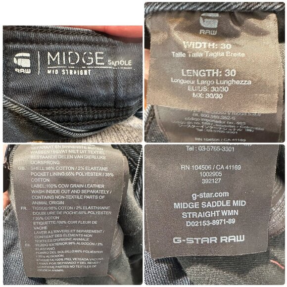 G-Star Raw Midge Saddle Mid Straight Women Jeans 30 Black Dark Wash Stretch Bike - Picture 5 of 13
